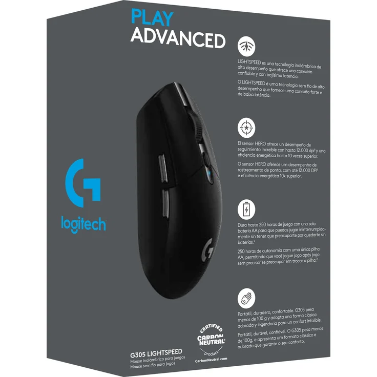 Logitech G305 Lightspeed Wireless Gaming Maus, Hero 12000 DPI Sensor, 6 Programmierbare Tasten, 250 Stunden Akkulaufzeit, Benutzerdefinierte Spielprofile, Leichtgewicht, PC-Mac - Schwarz – Bild 8