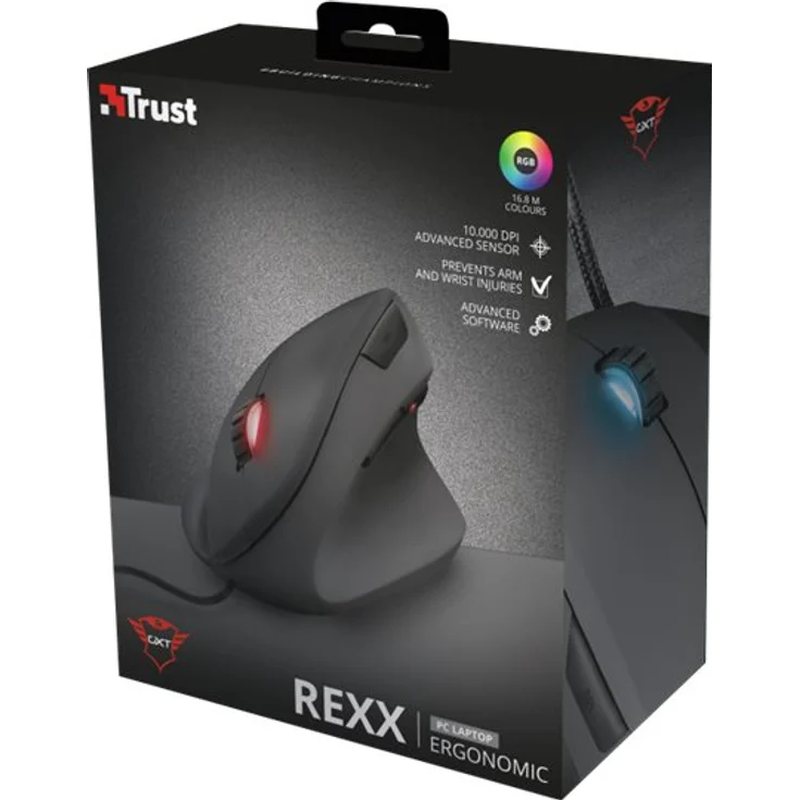 Trust Gaming GXT 144 Rexx Vertikale Gaming Maus (10.000 DPI, 6-programmierbare Tasten, RGB LED-Beleuchtung, ergonomisches Design vorbeugung gegen Mausarm-Tennisarm (RSI Syndrom)) – Bild 6
