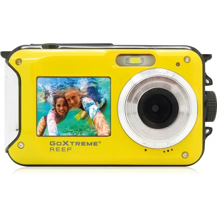 Easypix GoXtreme 'Reef' Unterwasserkamera mit Webcam-Funktion, 4-Fach Zoom, Anti-Shaking Funktion, 2 Displays, 3 m wasserfest, Gelb