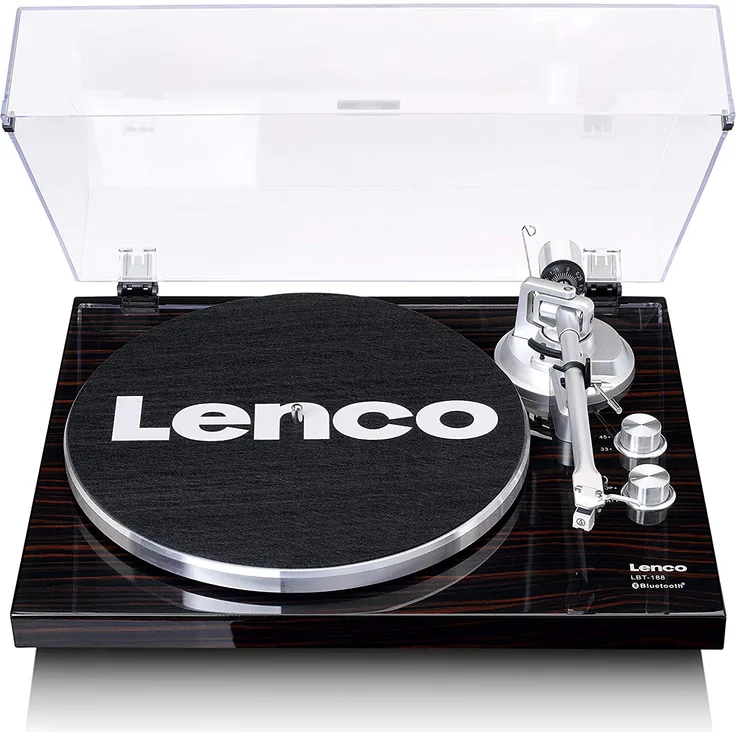 Lenco LBT-188 Plattenspieler - Bluetooth Plattenspieler - Riemenantrieb - 2 Geschwindigkeiten 33 u. 45 U-min - Anti-Skating - Vinyl zu MP3 digitalisieren - Dunkelbraun