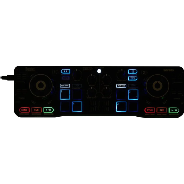 Hercules DJControl Starlight (2-Deck DJ Controller, 8 Pads, integr. Soundkarte, Beleuchtung, Serato DJ Lite, PC - Mac) – Bild 2