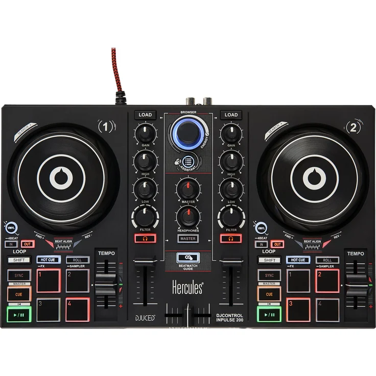 Hercules DJControl Inpulse 200 (2-Deck DJ Controller, Beatmatch Guide, IMA, 8 Pads, integr. Soundkarte, DJ Academy, DJUD, PC - Mac) – Bild 2