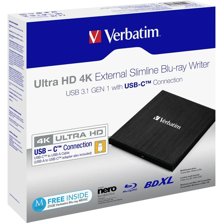 Verbatim Externer Slimline-Blu-ray-Writer Ultra HD 4K - kompakter Brenner zum Erstellen großer Backups, schwarz – Bild 2