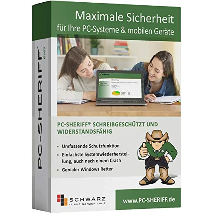 SCHWARZ PC-SHERIFF easy, Antivirenprogramm mit Schutz vor Daten- und Softwarezerstörung, Remote Control durch ClientManager