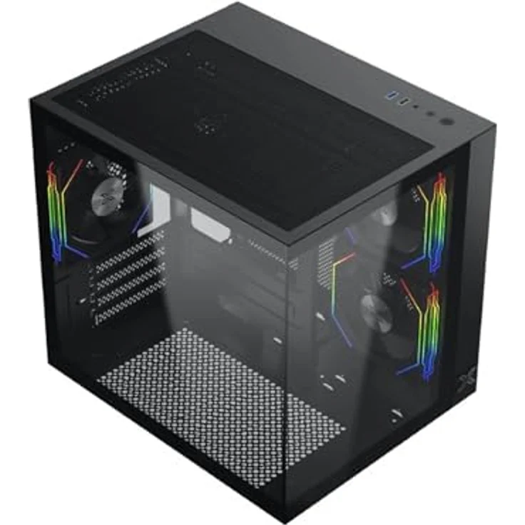Xigmatek Aqua M Lite, Mini Tour Micro ATX PC-Gehäuse mit gläsernen Seitenpaneelen, schwarz – Bild 2