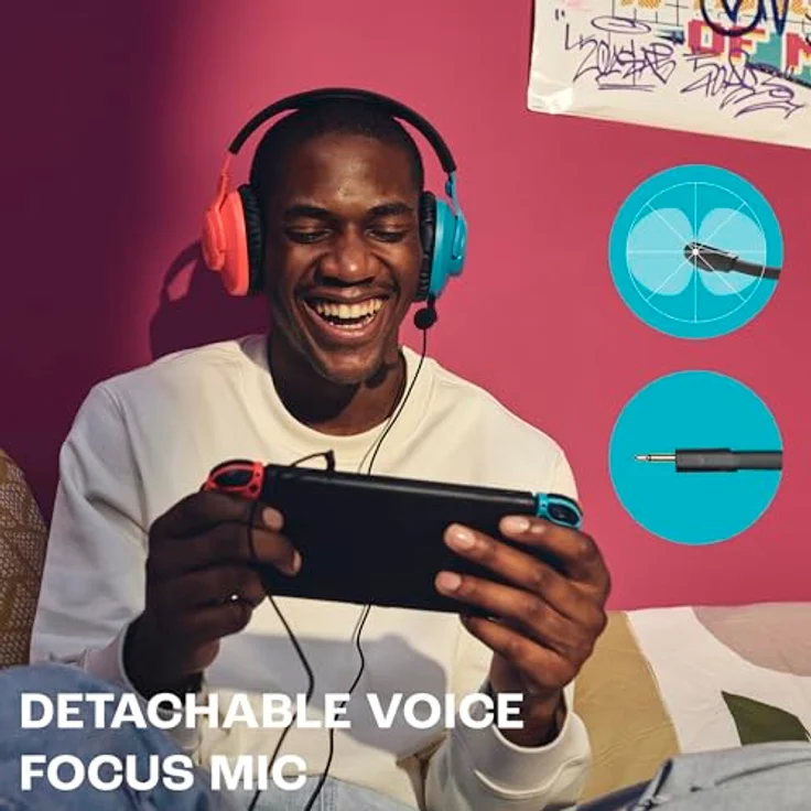 JBL Quantum 100N, kabelgebundenes Over-Ear-Gaming-Headset mit abnehmbarem Mikrofon, JBL QuantumSOUND Signature und Memory Foam, Multi-Plattform-Kompatibilität und Windows Sonic Spatial Sound, Blau/Rot – Bild 4