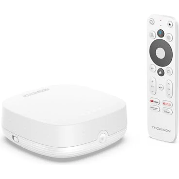 Thomson Streaming Box Plus 270, 4K UHD, Google TV, 3 GB RAM, 32 GB Speicher, Weiß, integrierter Lautsprecher, Google Cast, Netflix, Disney+