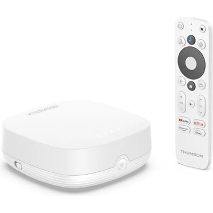 Thomson Streaming Box Plus 270, 4K UHD, Google TV, 3 GB RAM, 32 GB Speicher, Weiß, integrierter Lautsprecher, Google Cast, Netflix, Disney+ – Bild 1