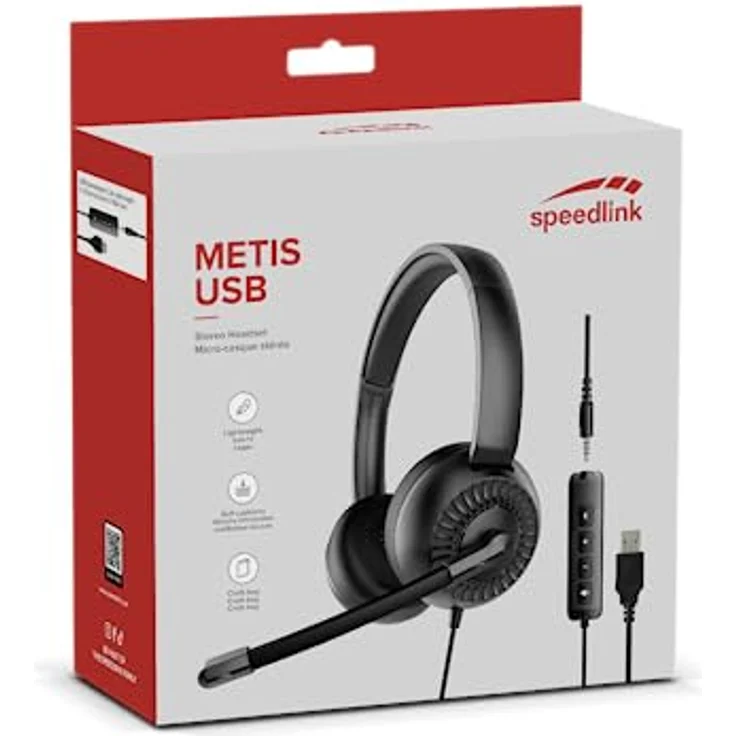 SPEEDLINK METIS USB Stereo-Headset – leichtes Headset kabelgebunden mit Mikrofon und Kabelfernbedienung, USB-A- und 3,5 mm-Klinkenanschluss, Büro und Home-Office, Aufbewahrungstasche, schwarz – Bild 5