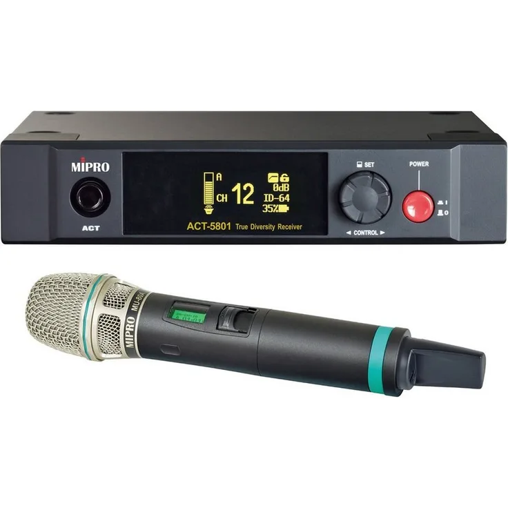 Mipro Audio Mikrofon ACT-5801 1-Kanal Empfänger mit Handsender, 5,8 GHz, True-Diversity, OLED Display, Metallgehäuse, schwarz
