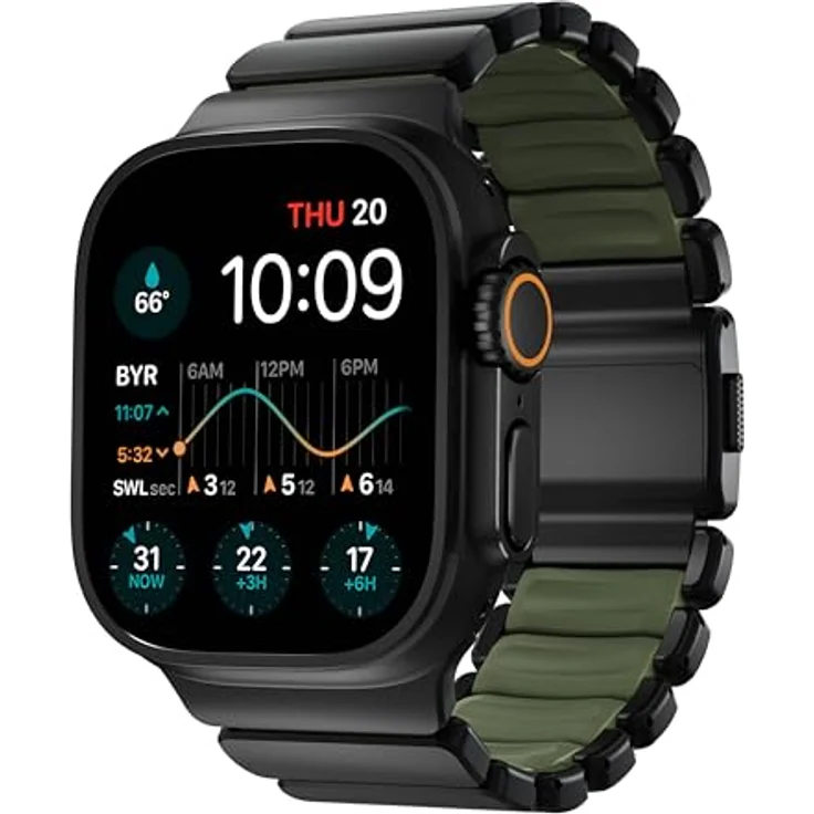 NOMAD Stratos Band I für Apple Watch 42/44/45/46/49mm, Hybrid-Design aus Titan und FKM, wasserresistent, Black Forest – Bild 1