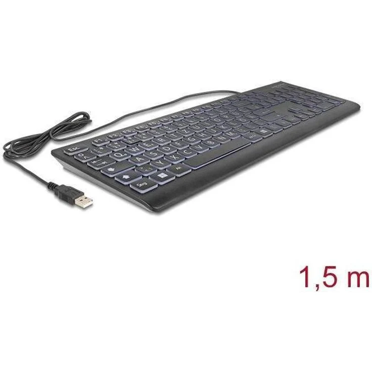Delock USB Tastatur kabelgebunden 1,5 m schwarz mit XXL Buchstaben und Beleuchtung – Bild 1