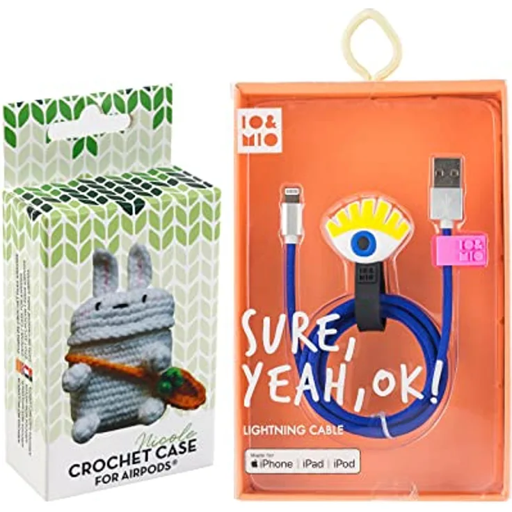 Schutzhülle für Airpod, gehäkelt, Nicole + USB-Datenkabel - Lightning Oh Yeah
