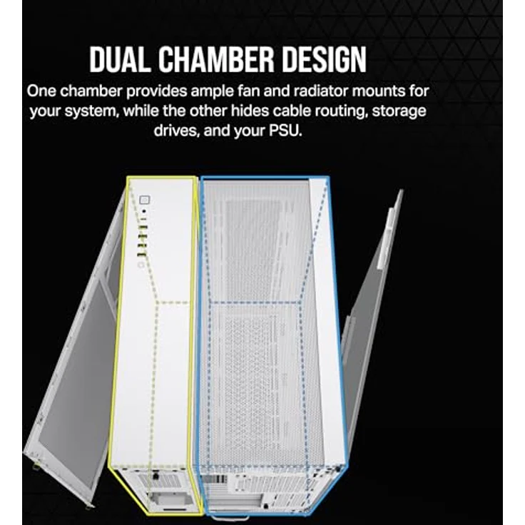 CORSAIR 6500D Airflow Mid-Tower ATX PC-Gehäuse - Ohne Lüfter - Zweikammer-Design - Große Kühlungsflexibilität - Kompatibel mit Reverse Connection Motherboards - Weiß – Bild 3