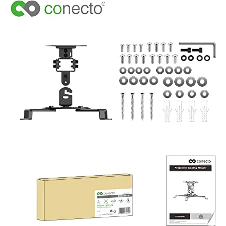 conecto Deckenhalterung für Beamer, neigbar (+/-15°), schwenkbar 360°, drehbar 360°, Deckenabstand 15cm, Traglast max. 13,5kg, universeller Montagebereich 5,4-32 cm, schwarz – Bild 5