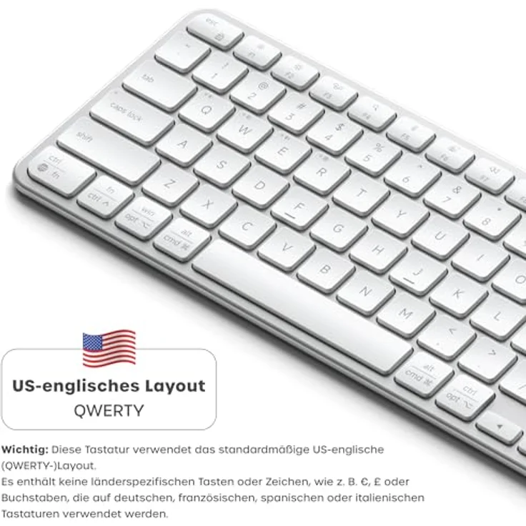 Satechi Slim EX1 Kabellose Tastatur, Kompakte Bluetooth-Tastatur mit QWERTY Layout für Mac, Windows & Android, Silber – Bild 2