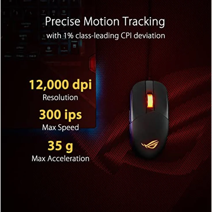 ASUS ROG Strix Impact III - Beidhändige Gaming-Maus, leicht, 12000 DPI, 5 programmierbare Tasten, austauschbare Schalter, Paracord-Kabel, Gaming-Maus für FPS, Schwarz – Bild 4