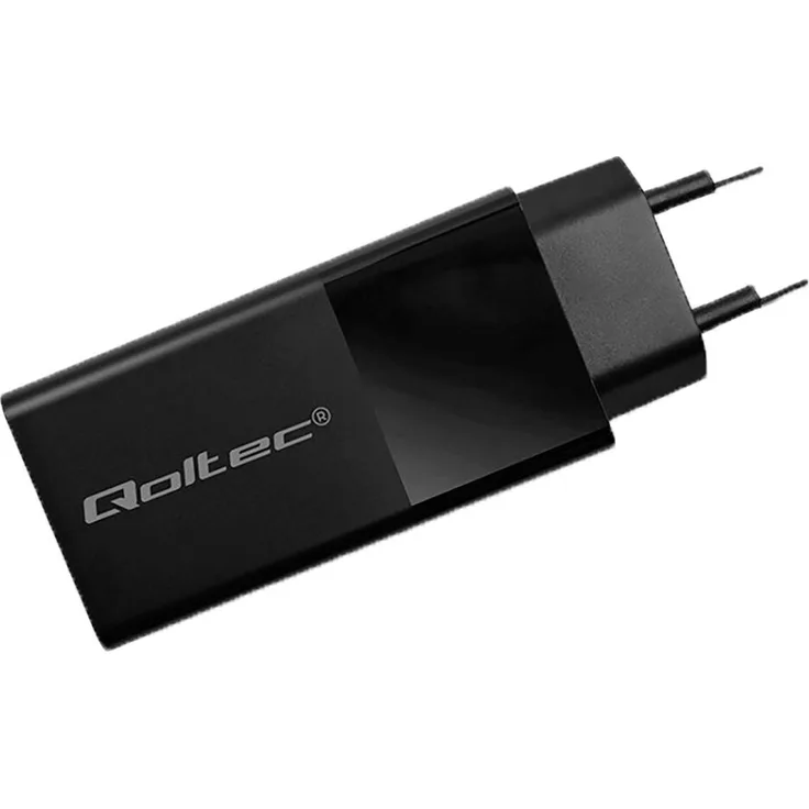 Qoltec Power Pro GaN 100W USB-A- und USB-C-Wandladegerät, kompaktes und effizientes Schnellladegerät