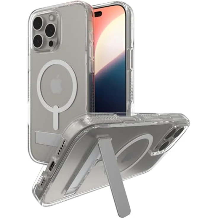 ZAGG Crystal Palace Snap KS, Graphen-verstärkte Hülle für iPhone 16 Pro Max [6.9-Inch], Transparent, MagSafe-kompatibel, stoßfest, integrierter Standfuß – Bild 1