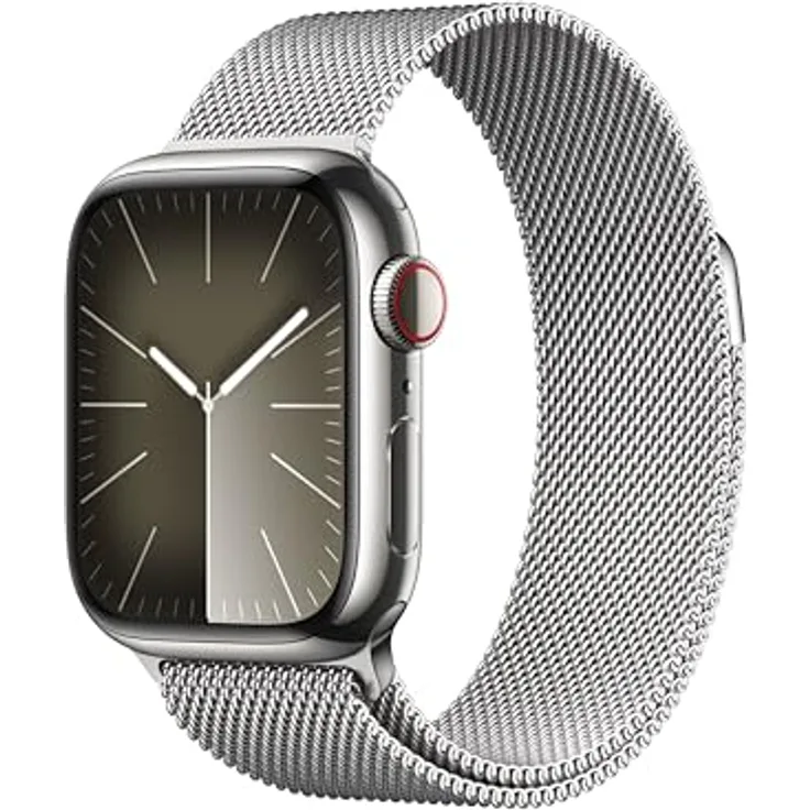 Apple Watch Series 9 GPS + Cellular, 41 mm Edelstahlgehäuse Silber, Milanaise Armband Silber