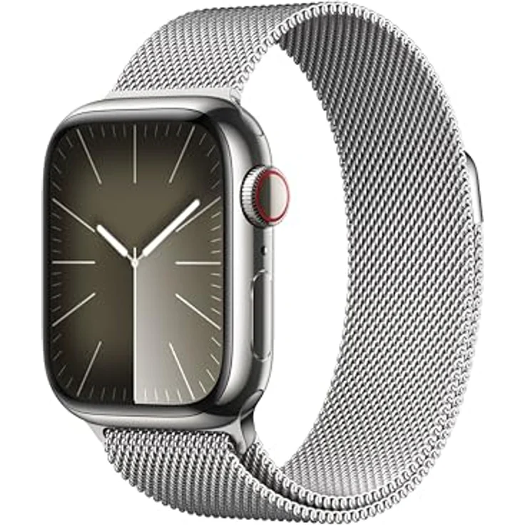 Apple Watch Series 9 GPS + Cellular, 41 mm Edelstahlgehäuse Silber, Milanaise Armband Silber – Bild 1