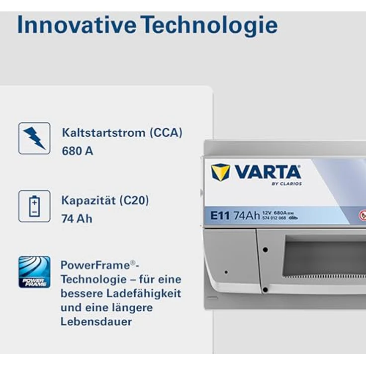 VARTA E11 Blue Dynamic 12V 74Ah 680A Autobatterie, wartungsfrei, Maße 278x175x190 mm, Schaltung 0, Pluspol rechts, inkl. 7,50 Pfand – Bild 4