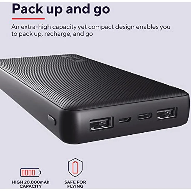 Trust Mobile Primo Powerbank Schnellladefunktion 20000 mAh, USB C Externer Akku, Tragbares Ladegerät 3A, Power Bank Handy, Smartphone, iPhone, iPad, Samsung, Xiaomi, Huawei, Tablet – Bild 3