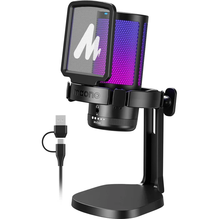 Maono DGM20 USB Mikrofon (Home-Studio), Gamerwave Plug & Play mit RGB-Beleuchtung