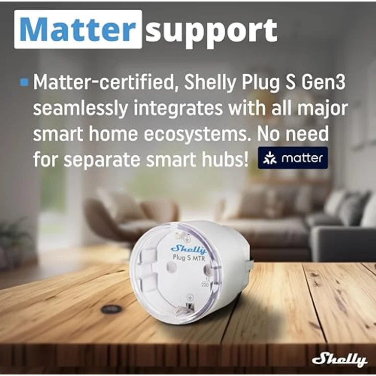 Shelly Plug S MTR Gen3 Weiß, Matter-zertifizierte intelligente Steckdose mit Stromüberwachung und mehrfarbiger LED-Anzeige, iOS Android APP-Fernbedienung, Google Home und Alexa-Zubehör, Timer – Bild 5