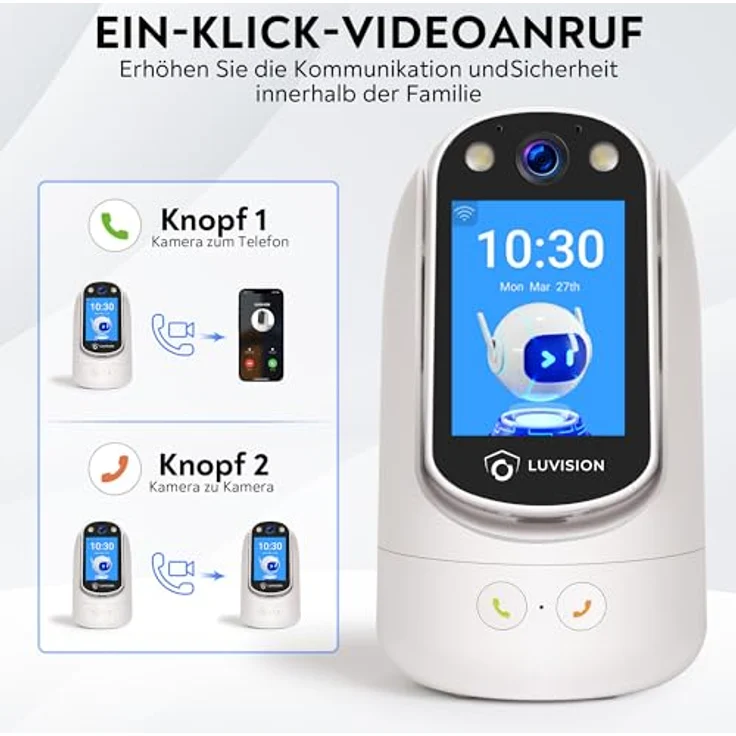 LUVISION WLAN PTZ Autotracking Funk Überwachungskamera Video Anrufkamera Telefonkamera für Senioren mit Gegensprechfunktion für Kinder mit Lautsprecher, Telefon-App, Bildschirm, Nachtsicht – Bild 2