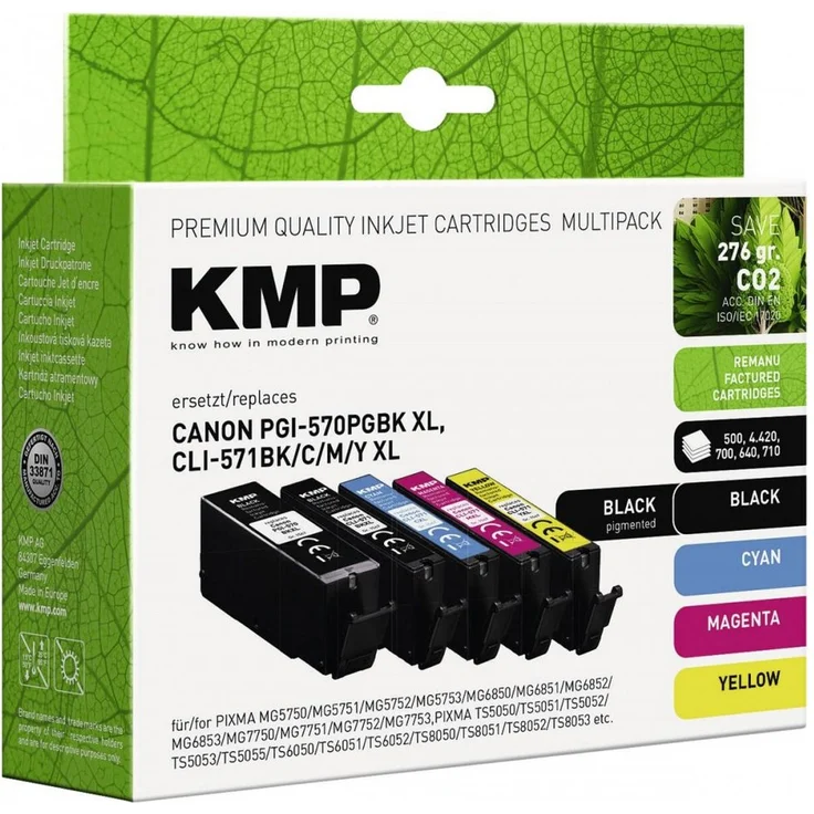 KMP Canon PGI 570 / CLI 571 XL Tintenpatronen, 5er Set mit Schwarz, Cyan, Magenta und Gelb, kompatibel mit verschiedenen Canon-Druckern