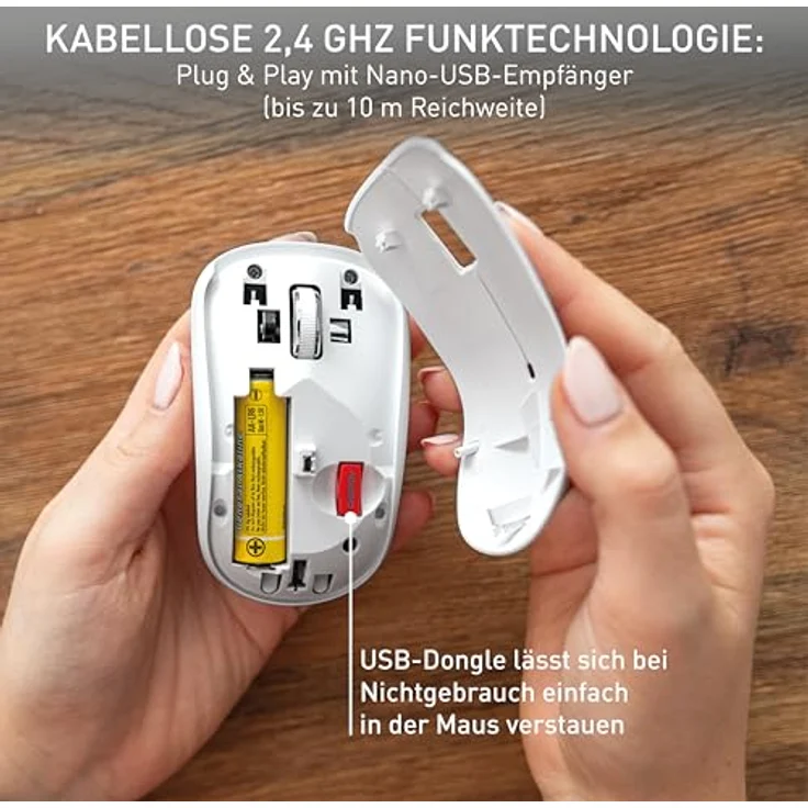 CHERRY MW 2200 Kabellose Laptop-Maus, 2,4 GHz Funk, Beidhändig Bedienbar, 1300 dpi, Verchromtes Scrollrad, inkl. Transporttasche, Batteriebetrieben, Weiß – Bild 3