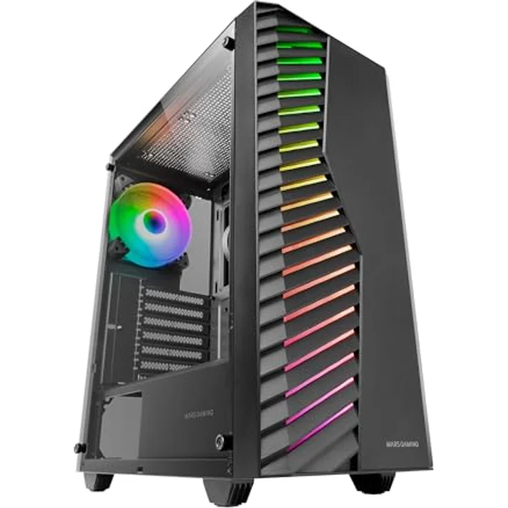 Mars Gaming MC-VOLT PC-Tower-Gehäuse, Midi-Tower mit ARGB-Beleuchtung und gehärtetem Glasfenster, schwarz – Bild 1
