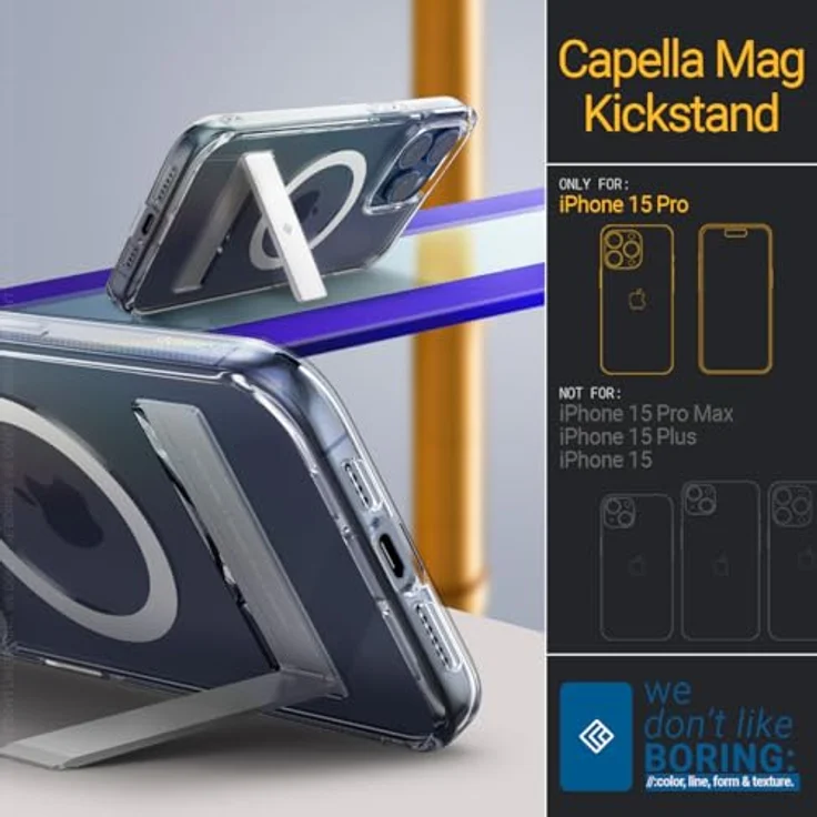 Caseology Capella Mag Kickstand Kompatibel mit iPhone 15 Pro Hülle [Schutz in Militärqualität] [Integrierter Ständer] mit Leistungsstarkem Magnet - Klar Weiß – Bild 2