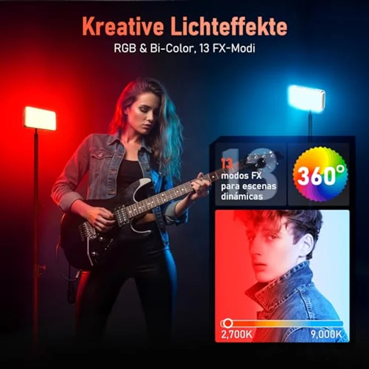 Rollei LUX Compact 40W RGB LED Videoleuchte, Kamera Licht mit 3350 mAh Akku, Typ-C-Aufladung und Steuerung per Candela App, für Fotografie und Videoproduktion im Taschenformat – Bild 3