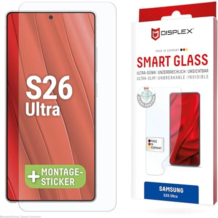 Displex Smart Glass Schutzglas (9H) für Samsung Galaxy S26 Ultra, unzerbrechlich, ultra-dünn, unsichtbar, Anti-Fingerprint-Coating – Bild 1