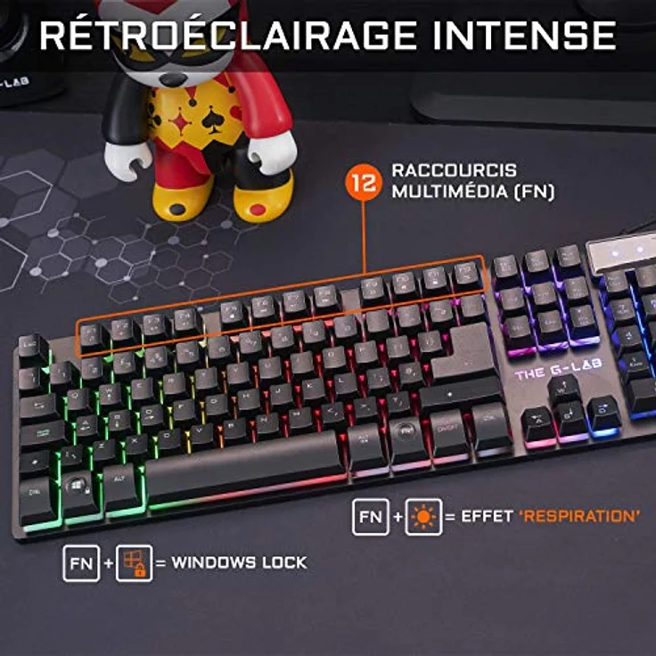 THE G-LAB Combo Krypton, Gaming-Tastatur AZERTY mit USB Anti-Ghosting und Gaming-Maus 6 Tasten 3200 DPI – kabelgebundenes Gamer Pack für PC, PS4, Xbox One, Mac mit RGB-Hintergrundbeleuchtung, schwarz – Bild 3