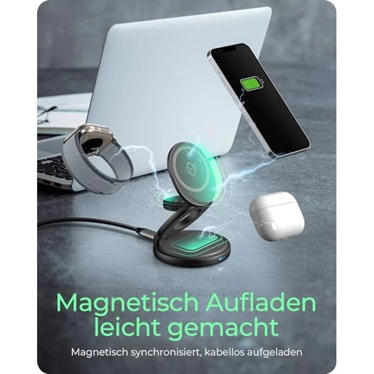 ICY BOX 3-in-1 Kabellose Ladestation mit magnetischer Präzisionsladung für Smartphones – Bild 3