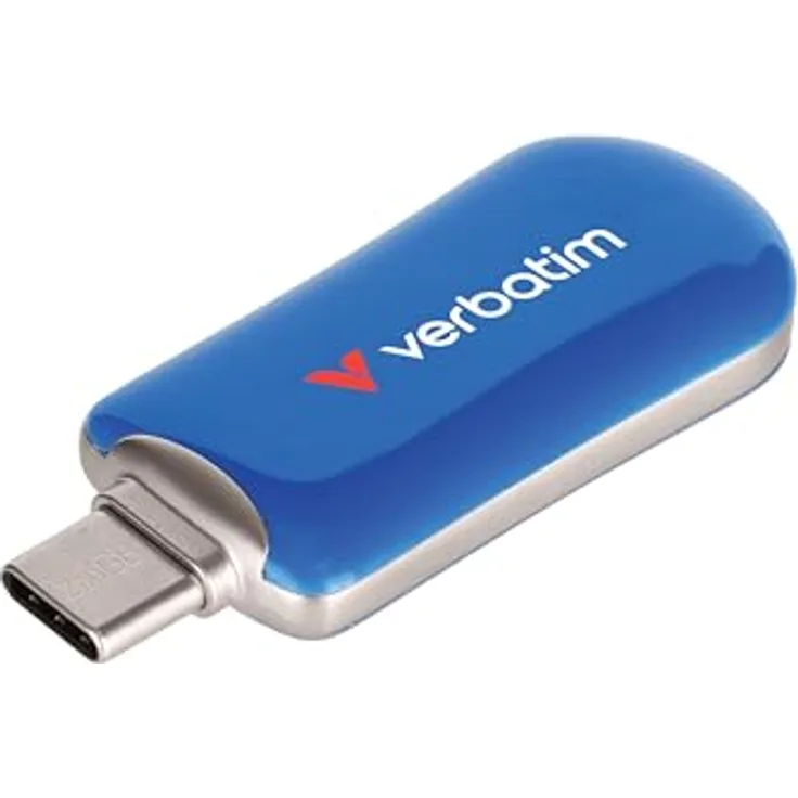 Verbatim Plectra USB-C Stick 256 GB, 3.2 Gen 1 Flash Drive mit bis zu 100 MB/s, kompakter Speicherstick in blau für iPad, iPhone, Smartphone, Laptop, PC, kompatibel mit Mac/Windows