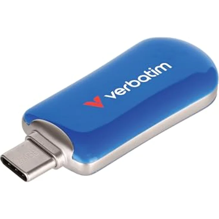 Verbatim Plectra USB-C Stick 256 GB, 3.2 Gen 1 Flash Drive mit bis zu 100 MB/s, kompakter Speicherstick in blau für iPad, iPhone, Smartphone, Laptop, PC, kompatibel mit Mac/Windows – Bild 1