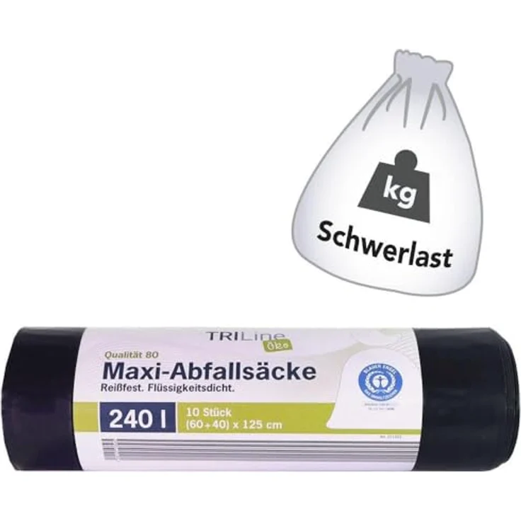 inapa Müllsack/Gartenabfallsack Triline: 240l, grün/schwarz – ✓extra reißfest✓belastbar ✓100% recyclingfähig – 1 Rolle/10 Stück – Bild 2