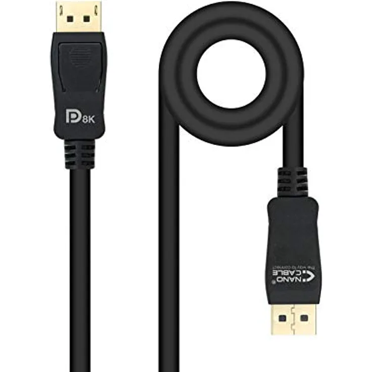 Nanocable 10.15.2501 Displayport-Kabel 1.4, mit VESA-Zertifizierung, Auflösung bis zu 8 K bei 60 Hz, schwarz, 1,0 m