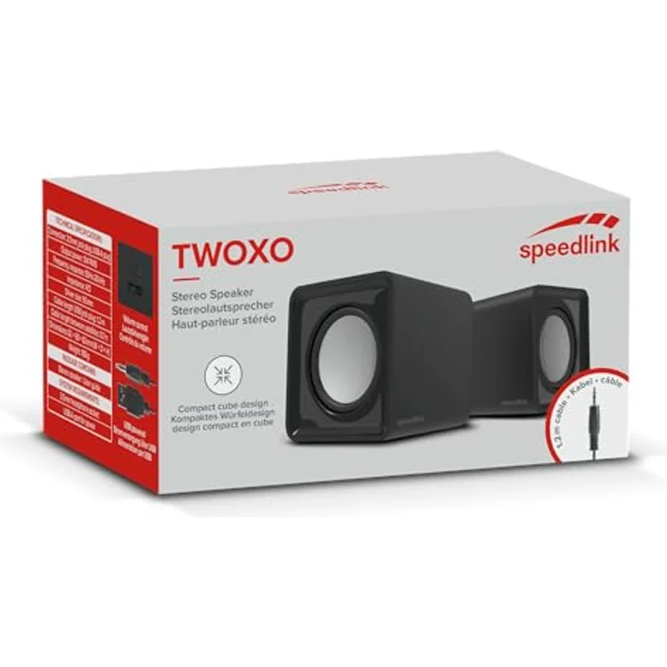 Speedlink TWOXO Stereo Speakers - USB Lautsprecher mit Stereo Sound und Klinkenstecker für Büro-Home Office (5W RMS Ausgangsleistung) für Gaming-Musik-PC-Notebook-Laptop, schwarz – Bild 6