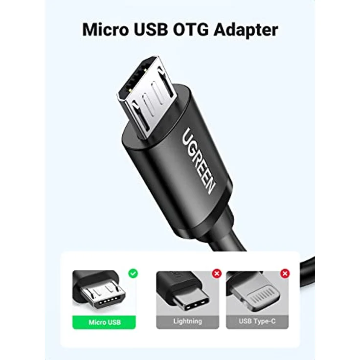 Ugreen US133 10396, OTG Flachkabel Micro-USB (männlich) / USB-A (weiblich), 0,15 m, schwarz, platzsparendes Design für schnelle Datenübertragung – Bild 2