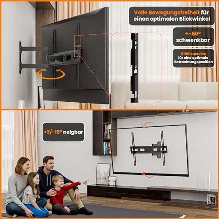 EasyLife FlexMount E70, Einarm-Design TV-Wandhalterung für 37–70" Fernseher bis 35 kg, VESA 600x400, schwenkbar und neigbar mit Kabelführung – Bild 4