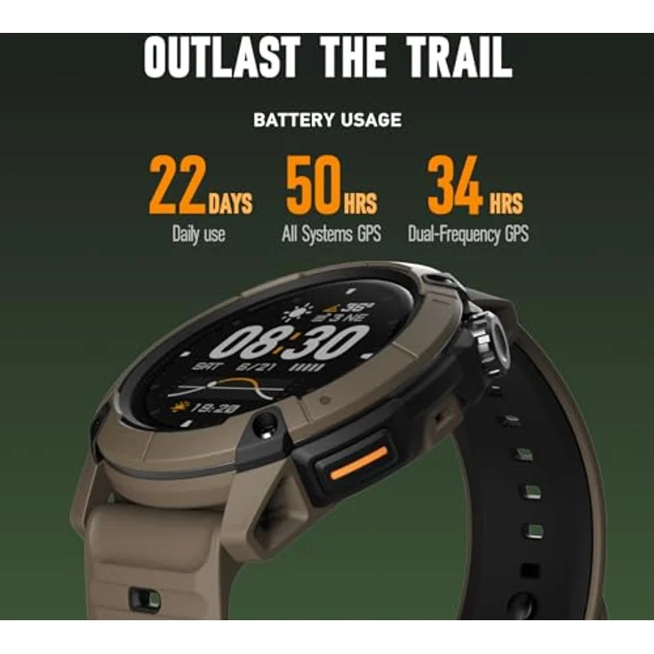 COROS Nomad Robuste Outdoor GPS-Sportuhr, 1,3-Zoll-MIP-Display, 22 Tage Akkulaufzeit, vorinstallierte globale Karten, Mikrofon zur Sprachnotizaufnahme, ideal für Angeln – Bild 2