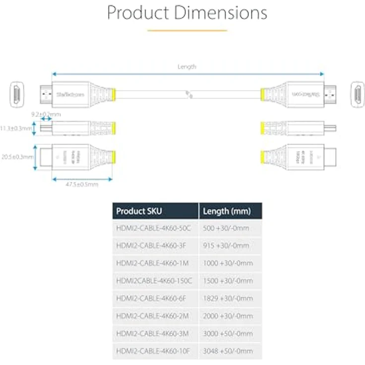 StarTech.com Premium Zertifiziertes High Speed HDMI Kabel, 4K 60Hz/1440p 144Hz, 18Gbps, UHD HDMI 2.0 Arc Kabel für TV/PC, Schwarz 2m – Bild 5