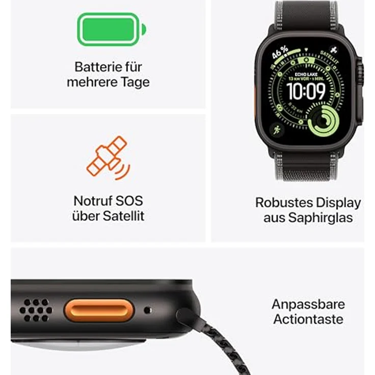 Apple Watch Ultra 3 GPS + Cellular, 49mm, Titangehäuse Silber, Milanese Loop Silber - M – Bild 2