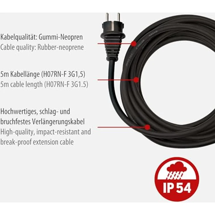 Brennenstuhl Baustellenkabel IP54 mit Powerblock (4-fach Verlängerung für außen, Aussen-Verteiler mit 5m Kabel) – Bild 3