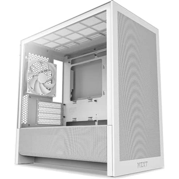 NZXT H3 Flow (2025), All White Midi Tower ATX Gaming Gehäuse mit Glasfenster, mATX/Mini-ITX, optimierte Luftzirkulation und Antistaubfilter – Bild 1